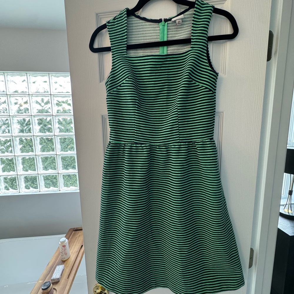 Green and Blue Striped Sleeveless Dress
